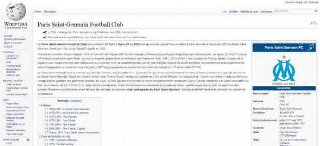 Clasico : le logo de l’OM sur le Wikipedia du PSG